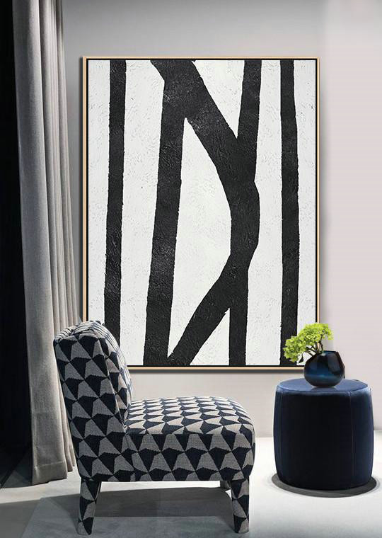 Hand Paint Large Art,Black And White Minimal Painting On Canvas - Decorating A Big Living Room